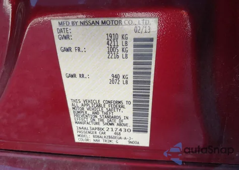 2013 Nissan Altima 2.5/S/Sv/Sl from USA, damaged, VIN 1N4AL3AP8DC217430